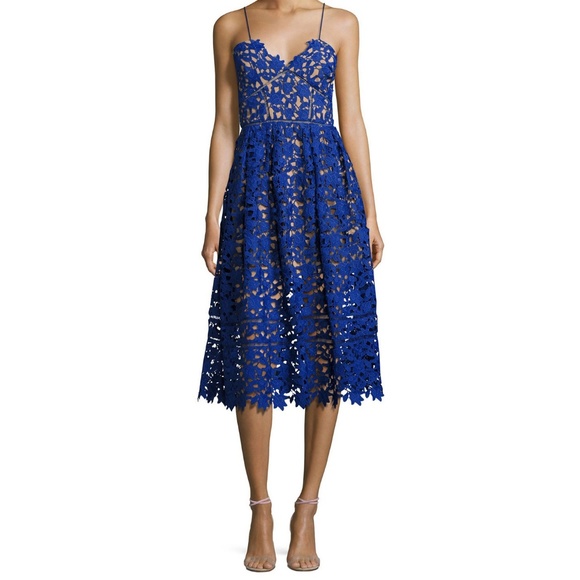 SELF-PORTRAIT Cobalt Azaelea Guipure Lace Midi